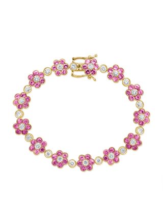 7.70CT PINK SAPPHIRE AND ROUND DIAMOND FLOWER TENNIS BRACELET