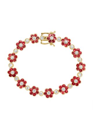 7.70CT RUBY AND ROUND DIAMOND FLOWER TENNIS BRACELET