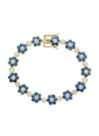 7.70CT SAPPHIRE AND ROUND DIAMOND FLOWER TENNIS BRACELET