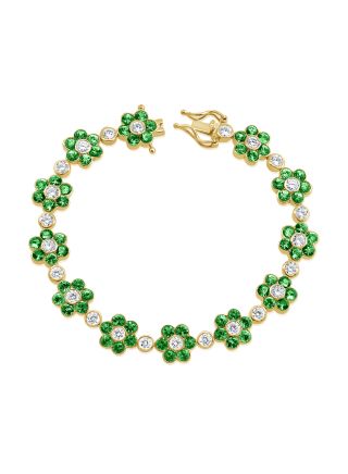 10.30CT EMERALD AND ROUND DIAMOND FLOWER TENNIS BRACELET