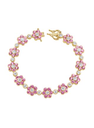 10.30CT PINK SAPPHIRE AND ROUND DIAMOND FLOWER TENNIS BRACELET
