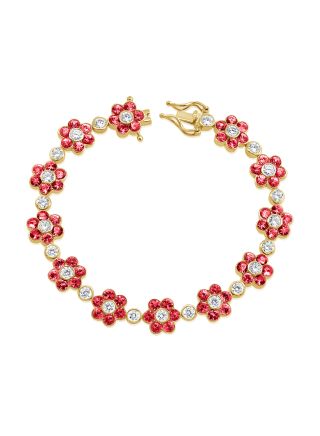 10.30CT RUBY AND ROUND DIAMOND FLOWER TENNIS BRACELET