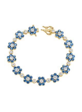 10.30CT SAPPHIRE AND ROUND DIAMOND FLOWER TENNIS BRACELET