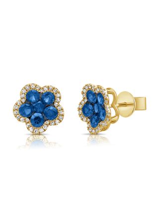 1.78CT SAPPHIRE AND DIAMOND FLOWER STUD EARRINGS