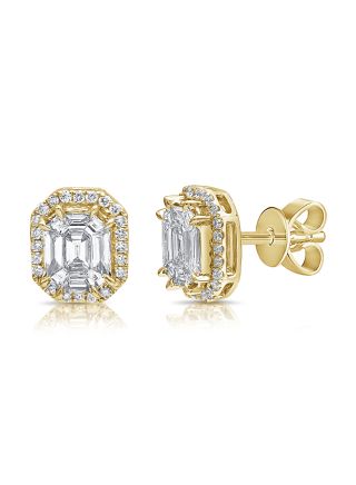 1.00CT PIE CUT AND ROUND DIAMOND ILLUSION STUD EARRINGS
