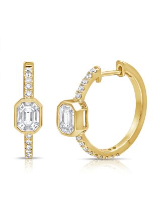 1.04CT PIE CUT AND ROUND DIAMOND ILLUSION HUGGIE EARRINGS