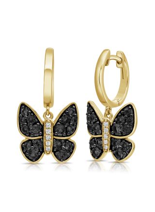 .99CT BLACK DIAMOND AND DIAMOND BUTTERFLY HUGGIE EARRINGS