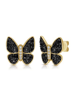 .99CT BLACK DIAMOND AND DIAMOND BUTTERFLY STUD EARRINGS