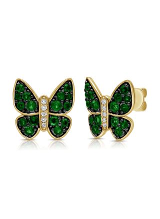 .65CT EMERALD AND DIAMOND BUTTERFLY STUD EARRINGS