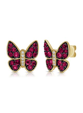 .93CT PINK SAPPHIRE AND DIAMOND BUTTERFLY STUD EARRINGS