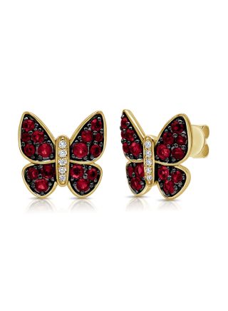1.03CT RUBY AND DIAMOND BUTTERFLY STUD EARRINGS