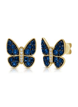 1.04CT SAPPHIRE AND DIAMOND BUTTERFLY STUD EARRINGS