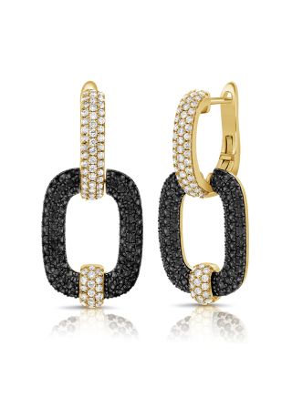 2.12CT BLACK DIAMOND AND ROUND DIAMOND PAPERCLIP LINK DROP EARRINGS