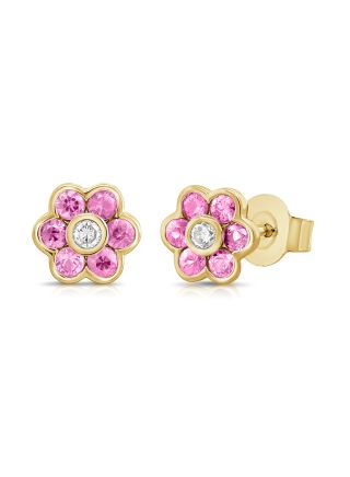 0.46CT PINK SAPPHIRE AND DIAMOND FLOWER STUD EARRINGS