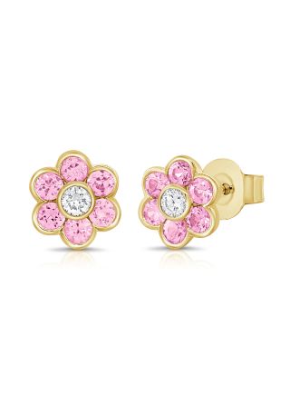 0.70CT PINK SAPPHIRE AND DIAMOND FLOWER STUD EARRINGS