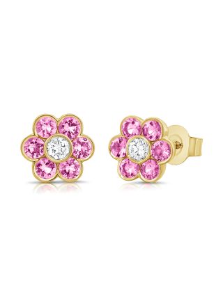 1.09CT PINK SAPPHIRE AND DIAMOND FLOWER STUD EARRINGS