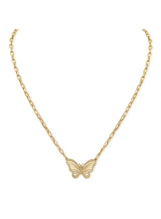 .22CT DIAMOND FLUTED BUTTERFLY PAPERCLIP PENDANT NECKLACE