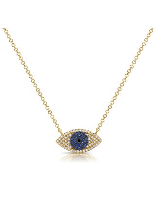 .29CT SAPPHIRE AND DIAMOND EVIL EYE PENDANT NECKLACE