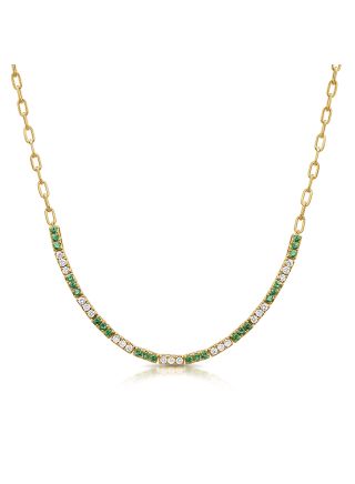 2.24CT EMERALD AND DIAMOND PAPERCLIP NECKLACE