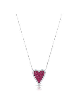 1.37CT PINK SAPPHIRE AND DIAMOND HEART PENDANT NECKLACE