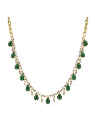10.51CT MALACHITE AND 1.95CT ROUND DIAMOND LINK STATION NECKLACE