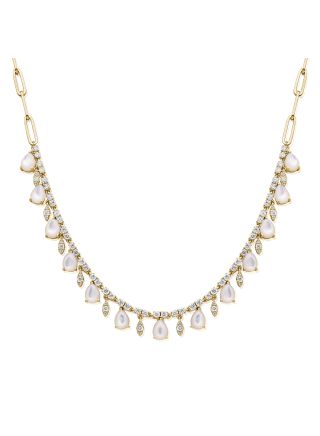 5.39CT MOTHER OF PEARL AND 1.95CT ROUND DIAMOND LINK STATION NECKLACE