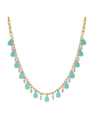 5.48CT TURQUOISE AND 1.95CT ROUND DIAMOND LINK STATION NECKLACE