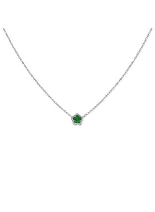 .28CT EMERALD AND DIAMOND FLOWER PENDANT NECKLACE