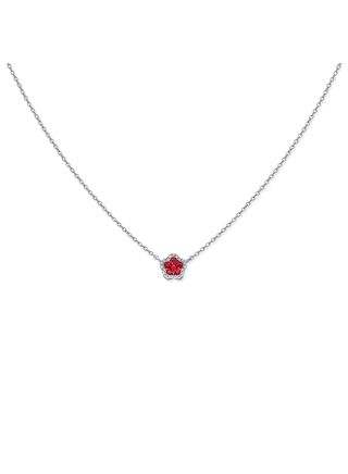 .28CT RUBY AND DIAMOND FLOWER PENDANT NECKLACE