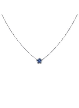 .28CT SAPPHIRE AND DIAMOND FLOWER PENDANT NECKLACE
