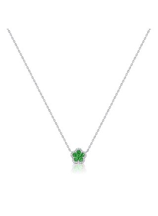 .65CT EMERALD AND DIAMOND FLOWER PENDANT NECKLACE