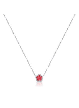 .65CT RUBY AND DIAMOND FLOWER PENDANT NECKLACE