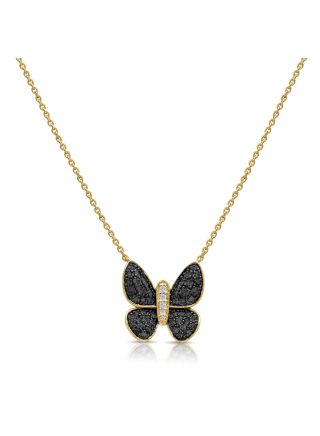 1.04CT BLACK DIAMOND AND DIAMOND BUTTERFLY PENDANT NECKLACE