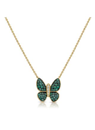 .71CT EMERALD AND DIAMOND BUTTERFLY PENDANT NECKLACE