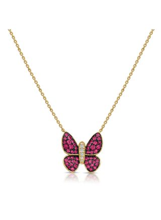 1.07CT PINK SAPPHIRE AND DIAMOND BUTTERFLY PENDANT NECKLACE