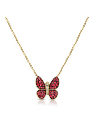 .95CT RUBY AND DIAMOND BUTTERFLY PENDANT NECKLACE