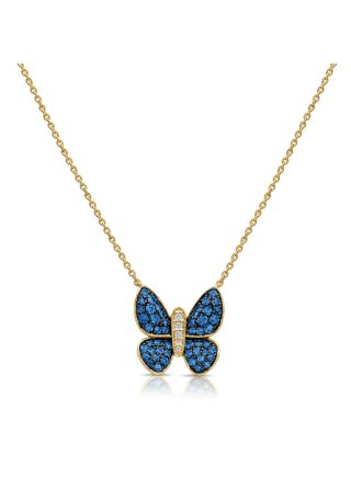 1.06CT SAPPHIRE AND DIAMOND BUTTERFLY PENDANT NECKLACE