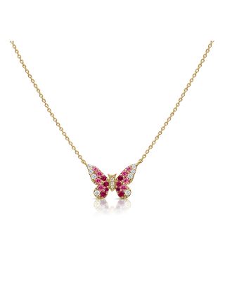 .77CT PINK SAPPHIRE AND DIAMOND BUTTERFLY PENDANT NECKLACE