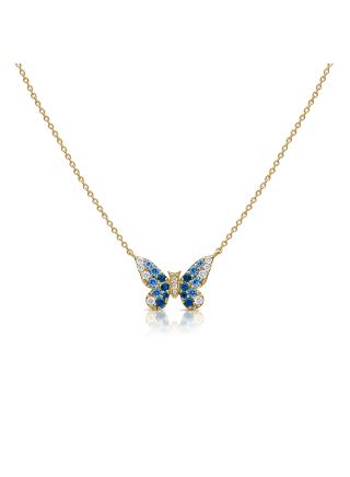 .73CT  SAPPHIRE AND DIAMOND  BUTTERFLY PENDANT NECKLACE