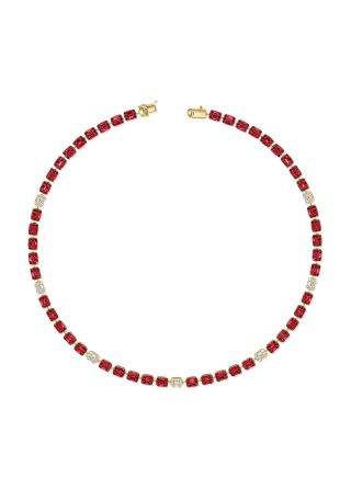 13.85CT RUBY, BAGUETTES AND DIAMOND TENNIS NECKLACE