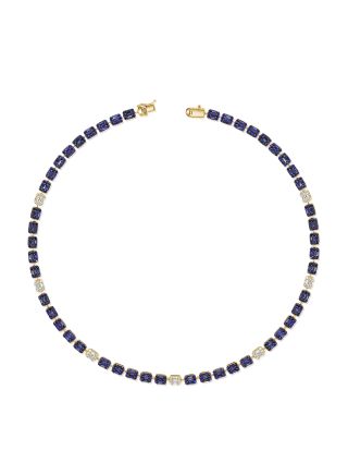 13.85CT SAPPHIRE, BAGUETTES AND DIAMOND TENNIS NECKLACE