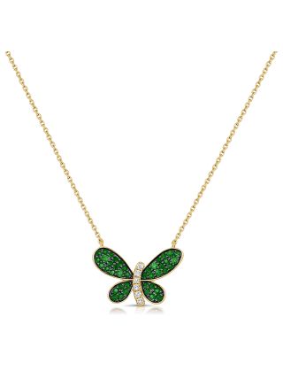 0.93CT EMERALD AND DIAMOND BUTTERFLY PENDANT NECKLACE