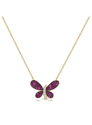 .92CT PINK SAPPHIRE AND DIAMOND BUTTERFLY PENDANT NECKLACE