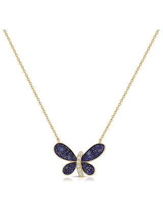 .92CT SAPPHIRE AND DIAMOND BUTTERFLY PENDANT NECKLACE