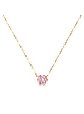 0.55CT PINK SAPPHIRE AND DIAMOND FLOWER PENDANT NECKLACE