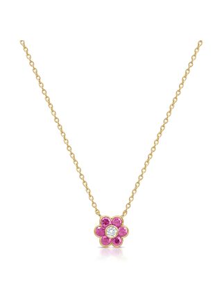 1.07CT PINK SAPPHIRE AND DIAMOND FLOWER PENDANT NECKLACE