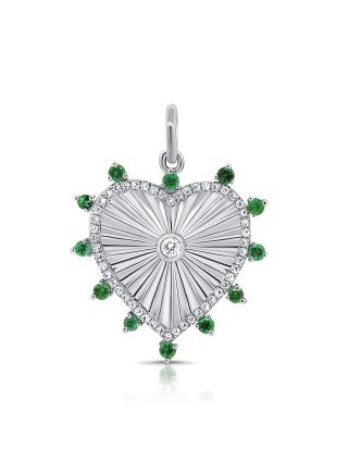 0.37CT EMERALD AND DIAMOND HEART PENDANT