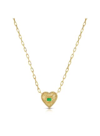 .83CT EMERALD AND DIAMOND HEART PENDANT NECKLACE