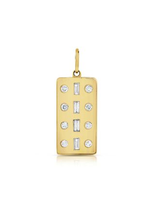 .28CT BAGUETTES AND ROUND DIAMOND BEZEL DOG TAG PENDANT