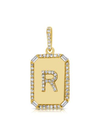 .22CT BAGUETTES AND DIAMOND INITIAL R PENDANT